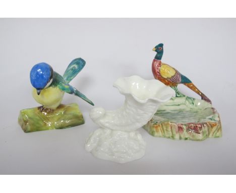 Beswick Pheasant Ashtray, J.T Tones 'Tomtit', Royal Worcester cornucopia vase. 