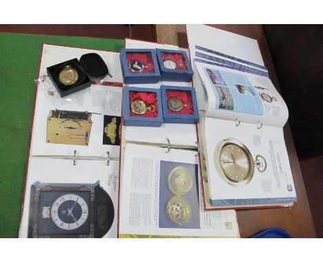 Four Modern Classic Pocket Watches, watch cases, booklets, pendant on fine chain stamped 9ct:- One Tray.