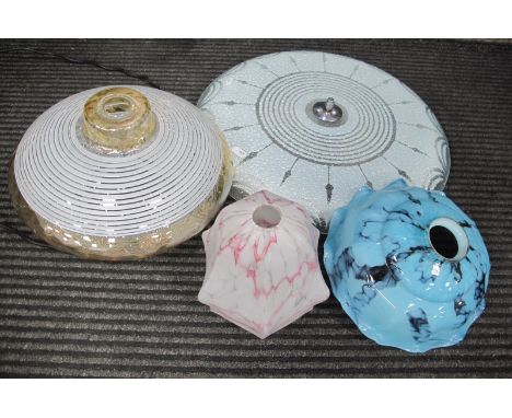 A Vintage Circular Glass Ceiling Light; together with other ceiling light, and early XX Century glass shade:- One Box
