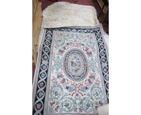 Indian Chain Stitched Rug, 184 x 120cm, wool pile white rug. (2)
