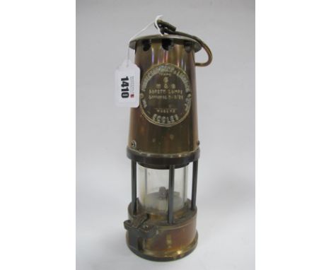 Miners Lamp, Protector Lamp and Lighting Co, 24.5cm high with handle down.