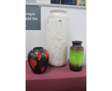 A West German Vase, 505-41, of white spotted design, 41cm high, a smaller West German vase, 213-20, with green band, 20cm hig