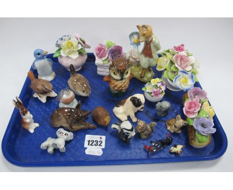 USSR, Copenhagen and Gobel Birds, Doulton puppy dog and hare, Wade whimsies, posies, Albert Beatrix Potter, etc:- One Tray