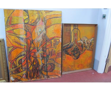 Sonya Sprinthall (Sheffield Artist), 'Hanging Oil Lamp on Orange Background, oil on canvas, signed lower left 95.5 x 70.5cm, 