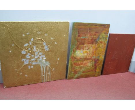 Sonya Sprinthall (Sheffield Artist), Abstract Silvered Shapes on Gold Ground, oil on canvas, 91.5cm square, another in red, R