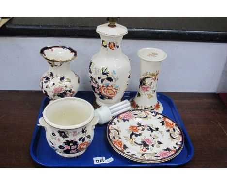 Mason's 'Mandalay' Table Lamp, vase, plates and jardiniere:- One Tray.