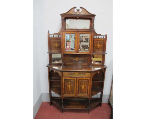 Late XIX Century/Early XX Century Rosewood Inlaid Cabinet, top with a swan neck pediment, cupboard doors, with glass panels, 