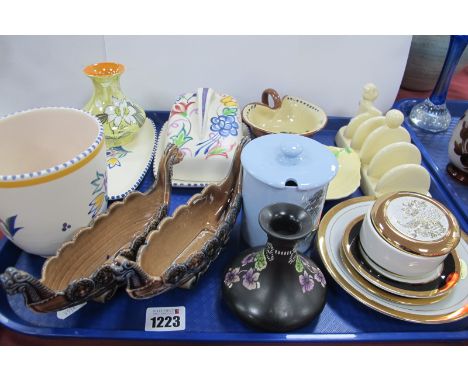 Burleigh 102 Lustre Vase, Shelley Violette vase, Lurpak toast rack, Poole ceramics, Wade longboats, etc:- One Tray