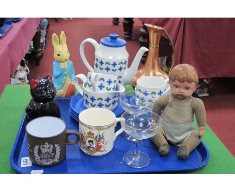 Late XIX/XX Century Child's Doll, with a painted porcelain head. Vintage Midwinter 'Roselle' part coffee service, two Babycha