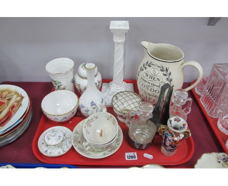 Worcester 1050 Candlestick, Wedgwood The London jug, Spode, Aynsley, other ceramics, oil bottle set:- One Tray.