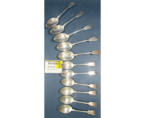 Late Victorian silver flatwares consisting of five serving spoons, six main forks, four side forks, six dessert spoons, and a