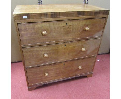 A small mahogany 19th century caddy top chest of three long drawers, with rosewood crossbanding, 78cm wide