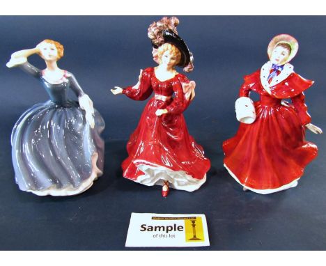 Nine ceramic figures to include Royal Doulton examples - The Skater HN3439, Ashley HN3420, Annette HN3495, Tina HN3494, Fragr