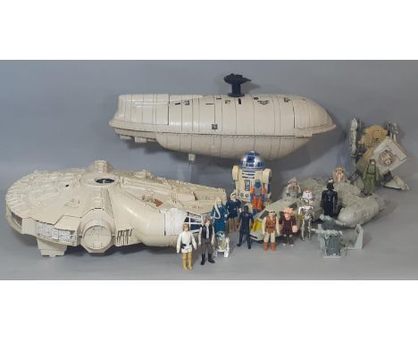 Vintage Star Wars toys; Rebel alliance Transport Spaceship, Millennium Falcon by Kenner 1979,  Y Wing ship by Kenner 1983 wit
