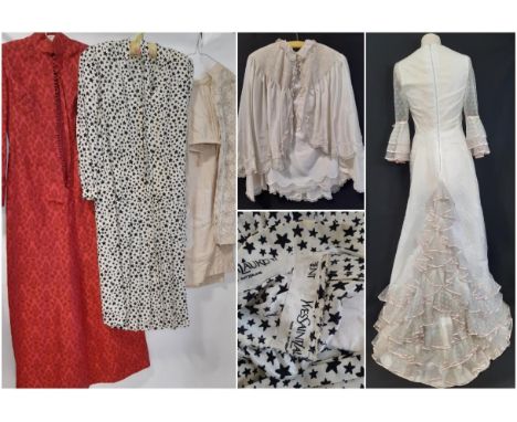 Vintage clothing collection including a ladies dress in Yves Saint Laurent monogram fabric, a full length oriental style dres