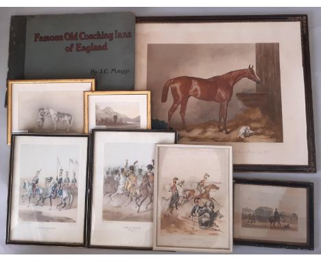 Twelve equestrian and military themed engravings and prints to include: After Harry Hall (1814-1882) - DONCASTER. Winner of t