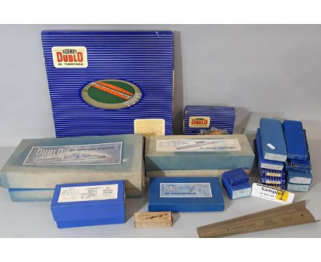 A large collection of 1950's Hornby Dublo railway model layout buildings and accessories including Island Platform, Signal Ca