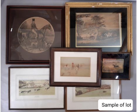 Eleven hunting themed prints to include: 'Afternoon, Foxhunting', hand-coloured engraving by Jeakes, 28 x 38 cm; 19th century