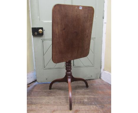 A Regency mahogany snap top occasional table the rectangular top raised on a bobbin support and tripod base, with string inla