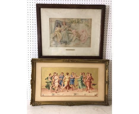 After Baldassare Peruzzi (1481-1536) - 'Dance of Apollo and the Muses', watercolour and gold paint on paper, 46 x 23 cm; toge