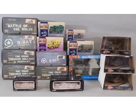 16 boxed models of military vehicles by Corgi including 12 from the WWII Collection, 3 tanks/ half-tracks from the WWII Legen