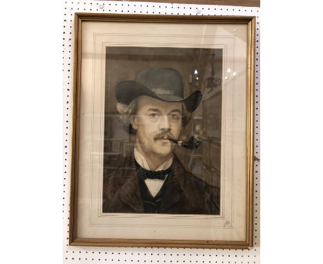 George Perkins - Quarter Portrait of a Gentleman Smoking a Pipe, watercolour and bodycolour on paper, signed and dated 1898? 