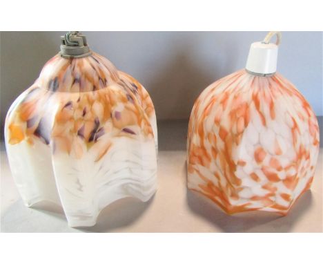 Two similar orange mottled glass light shades, each 13cm high x 16cm approx. 