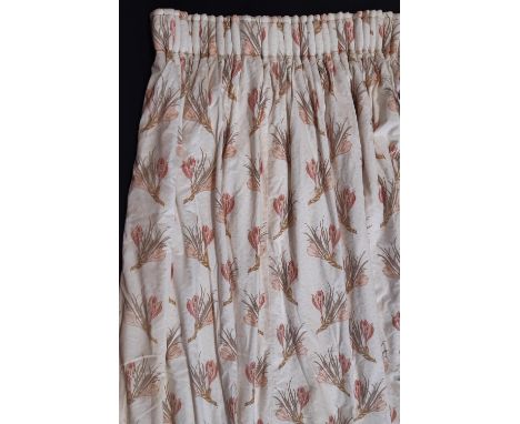 Collection of curtains; 2 pairs curtains 1980's vintage fabric 'Arden' by Colefax &amp; Fowler, lined and thermal lined with 