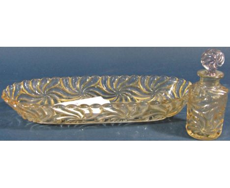 A Bacarrat glass dressing table trinket dish stamped Depose Bacarrat to the base with a matching perfume bottle labelled Baca