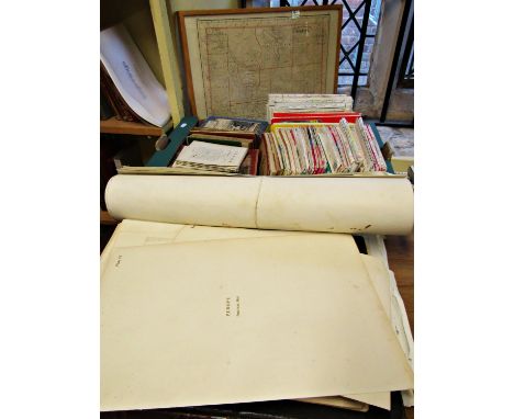 A collection of assorted maps to include various ordnance survey maps, a framed rail road and township map of Wyoming, a late