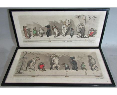 A group of paintings and prints to include: Arthur Boris Klein (1893-1985) - 'Comme Nos Maitres!' and 'Chacun Son Tour!', two