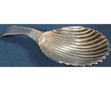 A Georgian silver tea caddy spoon with scalloped bowl, London 1789, maker Hester Bateman, 9cm 