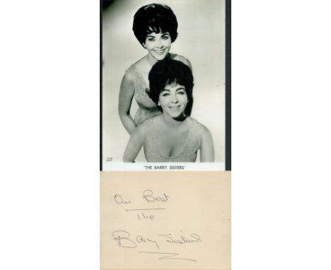 THE BARRY SISTERS Jazz Singers signed vintage Album Page with Photo. Good Condition. All autographs come with a Certificate o