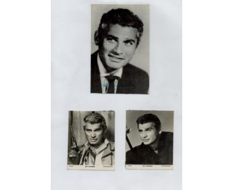 Jeff Chandler signed Vintage Black and White Photo 5x3.5 Inch. Plus 2 unsigned Promo Black and White Photo 3.5x2.5 Inch. Was 