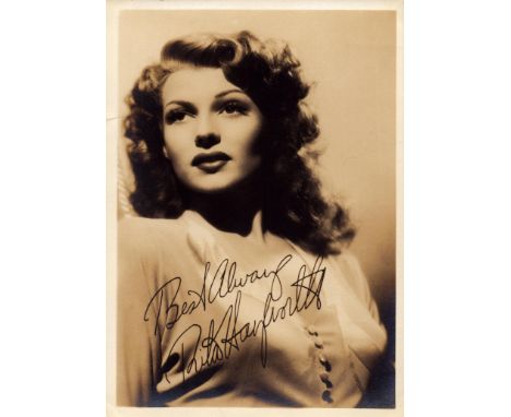 Rita Hayworth signed 7x5 inch vintage sepia photo. Good Condition. All autographs come with a Certificate of Authenticity. We