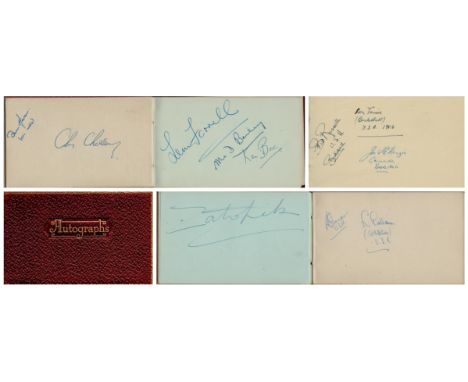 Vintage Autographs Album Approx. 40 signed signatures such Shelley Mann 'Swimming U.S.A'. Ron Tomsic Basketball U.S.A. 1956'.