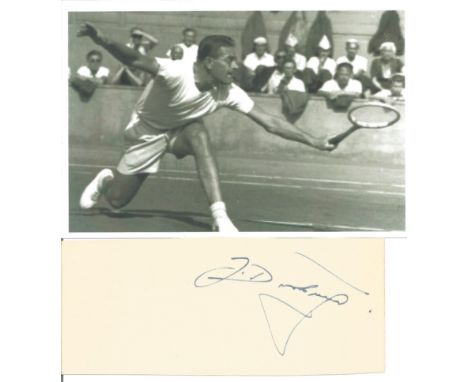 Jaroslav Drobny signed 5x2 inch card and vintage 6x4 inch black and white photo. Good Condition. All autographs come with a C