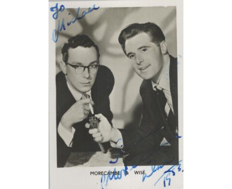 Morecambe and Wise signed 3x3 inch vintage black and white photo dated 1953. Good Condition. All autographs come with a Certi
