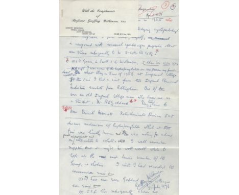 Geoffrey Wilkinson ALS dated 2nd July 1976. Sir Geoffrey Wilkinson, 14 July 1921 - 26 September 1996) was a Nobel laureate En