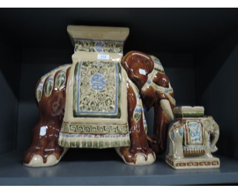 A vintage ceramic elephant bench base and similar ashtray