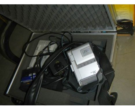 A cased JVC digital video camera.
