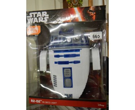 A boxed R2-D2 3D deco light, sealed in box.