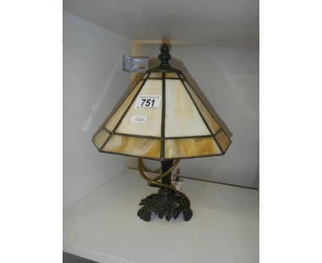 A vintage table lamp with Tiffany style leaded glass shade. COLLECT ONLY.