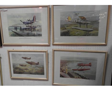 Three framed K Mc Donough signed prints, the Schneider Trophy 1923, 1926 and 1931; together with a signed "Battle for Biggin"