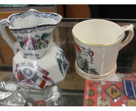 Two 19th century English ceramic pots celebrating the Union of France & England with hand-painted decoration and inscription 