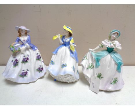 Three Royal Worcester limited edition figures, Sweet Daisy, Sweet Violet and Sweet Snowdrop, issue numbers 1427 of 9500 