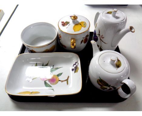 A tray containing five pieces of Royal Worcester Evesham to include tea and coffee pots and dishes 