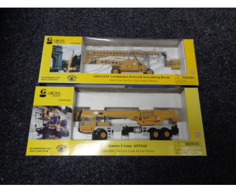 A Grove Manlift AMZ131XT combustion powered articulating boom together with a Grove Crane ATS540 (both 1:50 scale, boxed) 
