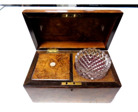 A Victorian walnut dome topped tea caddy (fitted)  