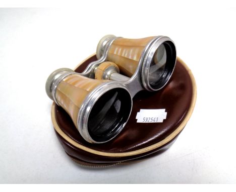 A set of mother of pearl opera glasses by F Robson &amp; Co of Newcastle 